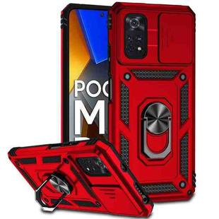 For Xiaomi Poco M4 Pro Sliding Camshield Holder Phone Case(Red)