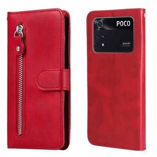 For Xiaomi Poco M4 Pro 4G Fashion Calf Texture Zipper Horizontal Flip Leather Case(Red)