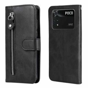 For Xiaomi Poco M4 Pro 4G Fashion Calf Texture Zipper Horizontal Flip Leather Case(Black)