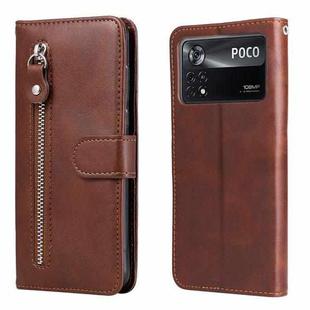 For Xiaomi Poco X4 Pro 5G Fashion Calf Texture Zipper Horizontal Flip Leather Case(Brown)