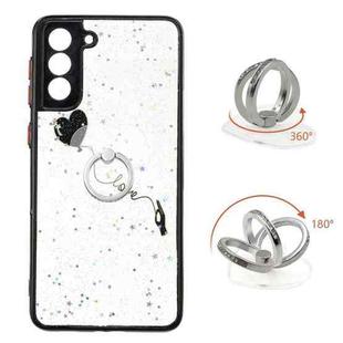 For Samsung Galaxy S21 FE 5G Starry Sky Epoxy TPU Phone Case with Ring Holder(Heart)
