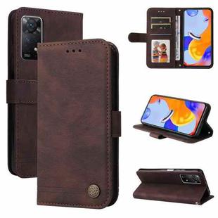 For Xiaomi Redmi Note 11 Pro 4G/Redmi Note 11 Pro 5G(Global)/Redmi Note 11E Pro Skin Feel Life Tree Metal Button Horizontal Flip Leather Case(Brown)