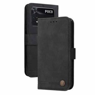 For Xiaomi Poco M4 Pro 4G Skin Feel Life Tree Metal Button Horizontal Flip Leather Case(Black)