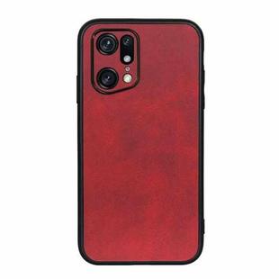 For OPPO Find X5 Accurate Hole Two-color Calf Texture PU Phone Case(Red)