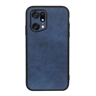 For OPPO Find X5 Accurate Hole Two-color Calf Texture PU Phone Case(Blue)