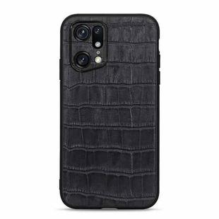 For OPPO Find X5 Accurate Hole Crocodile Texture Genuine Leather Phone Case(Black)