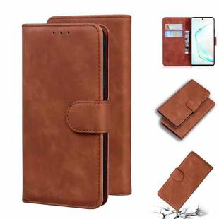 For Samsung Galaxy Note10+ Skin Feel Pure Color Flip Leather Phone Case(Brown)