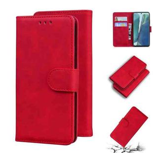 For Samsung Galaxy Note20 Skin Feel Pure Color Flip Leather Phone Case(Red)
