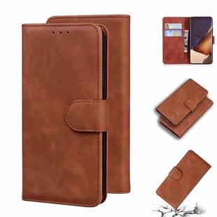 For Samsung Galaxy Note20 Ultra Skin Feel Pure Color Flip Leather Phone Case(Brown)