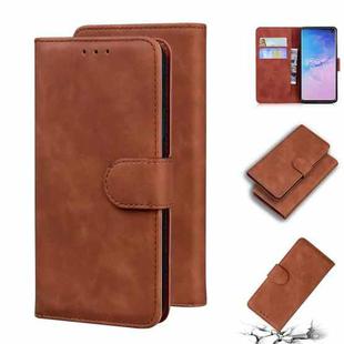 For Samsung Galaxy S10 Skin Feel Pure Color Flip Leather Phone Case(Brown)