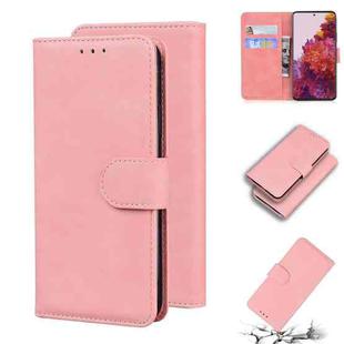 For Samsung Galaxy S21 Ultra 5G Skin Feel Pure Color Flip Leather Phone Case(Pink)