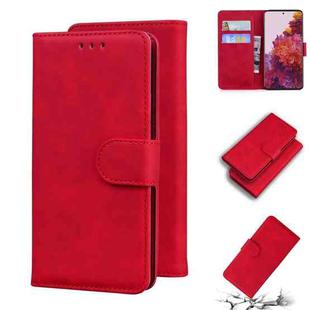 For Samsung Galaxy S21 Ultra 5G Skin Feel Pure Color Flip Leather Phone Case(Red)