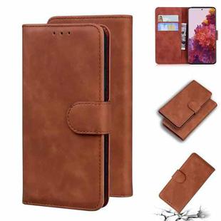 For Samsung Galaxy S21 Ultra 5G Skin Feel Pure Color Flip Leather Phone Case(Brown)