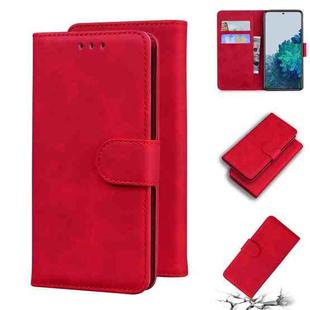 For Samsung Galaxy S21 5G Skin Feel Pure Color Flip Leather Phone Case(Red)