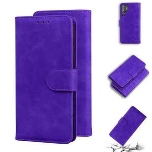 For Samsung Galaxy S22 Ultra 5G Skin Feel Pure Color Flip Leather Phone Case(Purple)
