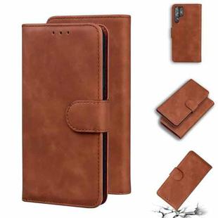 For Samsung Galaxy S22 Ultra 5G Skin Feel Pure Color Flip Leather Phone Case(Brown)