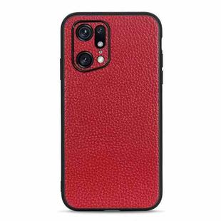 For OPPO Find X5 Accurate Hole Litchi Texture Genuine Leather Phone Case(Red)