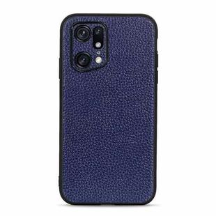 For OPPO Find X5 Accurate Hole Litchi Texture Genuine Leather Phone Case(Blue)