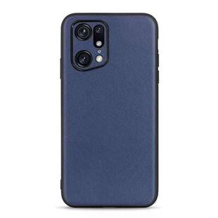 For OPPO Find X5 Accurate Hole Lambskin Texture Genuine Leather Phone Case(Blue)