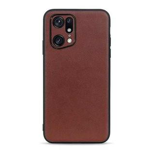 For OPPO Find X5 Accurate Hole Lambskin Texture Genuine Leather Phone Case(Brown)