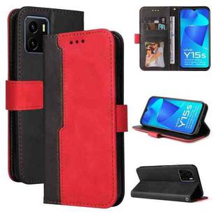 For vivo Y15S/Y15A Stitching-Color Horizontal Flip Leather Case(Red)