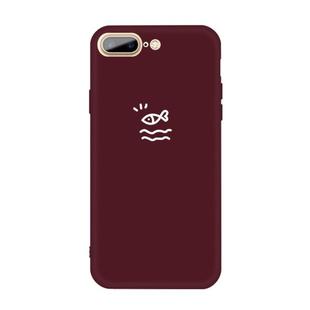 For iPhone 8 Plus / 7 Plus Small Fish Pattern Colorful Frosted TPU Phone Protective Case(Wine Red)