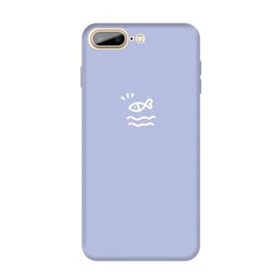 For iPhone 8 Plus / 7 Plus Small Fish Pattern Colorful Frosted TPU Phone Protective Case(Light Purple)