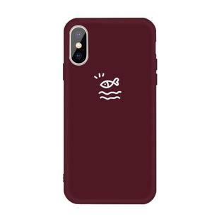 For iPhone X / XS Small Fish Pattern Colorful Frosted TPU Phone Protective Case(Wine Red)
