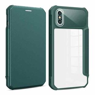 For iPhone XS Max Magnetic Flip Leather Phone Case(Dark Green)