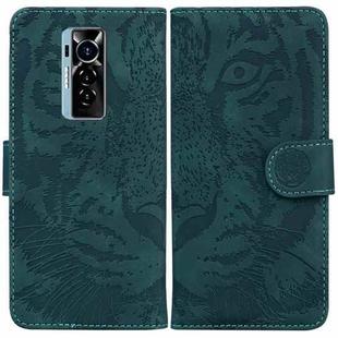 For Tecno Phantom X Tiger Embossing Pattern Horizontal Flip Leather Phone Case(Green)
