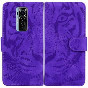 For Tecno Phantom X Tiger Embossing Pattern Horizontal Flip Leather Phone Case(Purple)