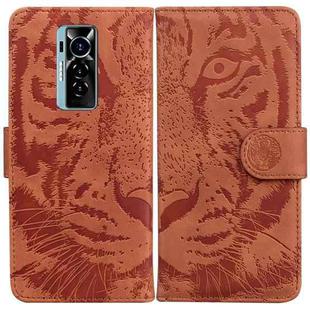 For Tecno Phantom X Tiger Embossing Pattern Horizontal Flip Leather Phone Case(Brown)
