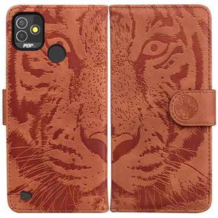 For Tecno Pop 5P Tiger Embossing Pattern Horizontal Flip Leather Phone Case(Brown)