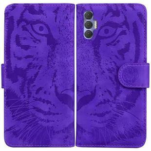 For Tecno Spark 8P Tiger Embossing Pattern Horizontal Flip Leather Phone Case(Purple)