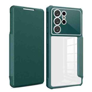 For Samsung Galaxy S21 Ultra 5G Magnetic Flip Leather Phone Case(Dark Green)