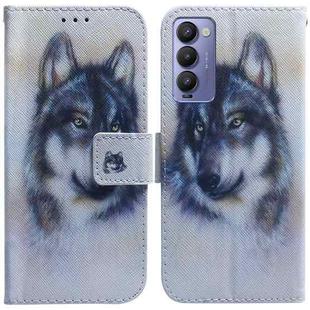 For Tecno Camon 18 / 18P Coloured Drawing Leather Phone Case(White Wolf)