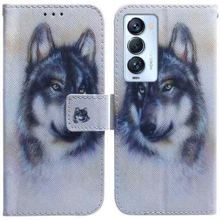 For Tecno Camon 18 Premier Coloured Drawing Leather Phone Case(White Wolf)