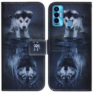 For Tecno Camon 18i Coloured Drawing Leather Phone Case(Wolf and Dog)