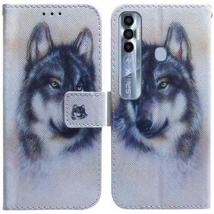 For Tecno Spark 7 Pro Coloured Drawing Leather Phone Case(White Wolf)