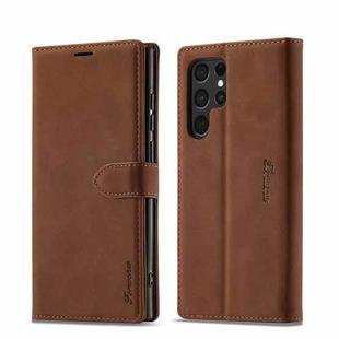 For Samsung Galaxy S22 Ultra 5G Forwenw F1 Series Matte Strong Magnetism Leather Phone Case(Brown)