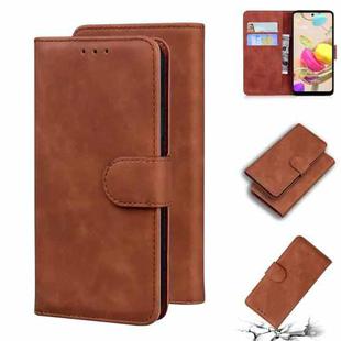 For LG K42 Skin Feel Pure Color Flip Leather Phone Case(Brown)