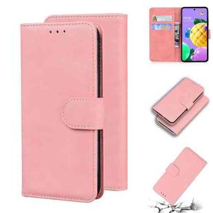 For LG K52 / K62 / Q52 Skin Feel Pure Color Flip Leather Phone Case(Pink)