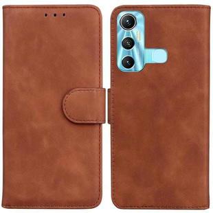 For Infinix Hot 11 X662 Skin Feel Pure Color Flip Leather Phone Case(Brown)