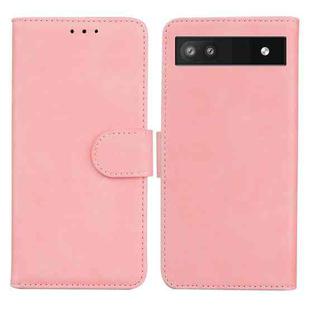 For Google Pixel 6a Skin Feel Pure Color Flip Leather Phone Case(Pink)