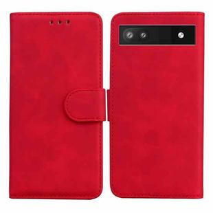 For Google Pixel 6a Skin Feel Pure Color Flip Leather Phone Case(Red)