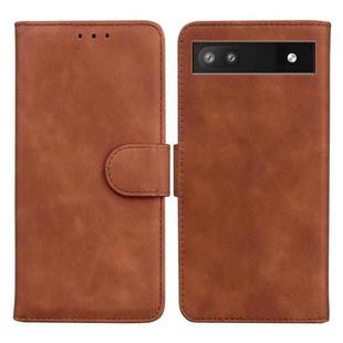 For Google Pixel 6a Skin Feel Pure Color Flip Leather Phone Case(Brown)