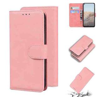 For Google Pixel 5a Skin Feel Pure Color Flip Leather Phone Case(Pink)