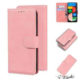 For Google Pixel 5 XL / 4a 5G Skin Feel Pure Color Flip Leather Phone Case(Pink)