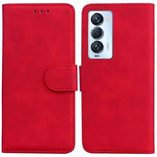 For Tecno Camon 18 Premier Skin Feel Pure Color Flip Leather Phone Case(Red)