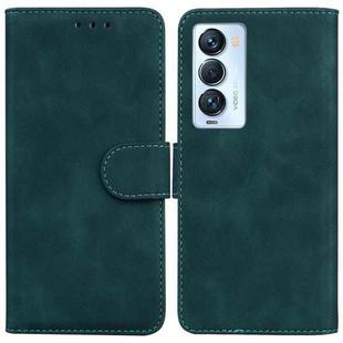 For Tecno Camon 18 Premier Skin Feel Pure Color Flip Leather Phone Case(Green)